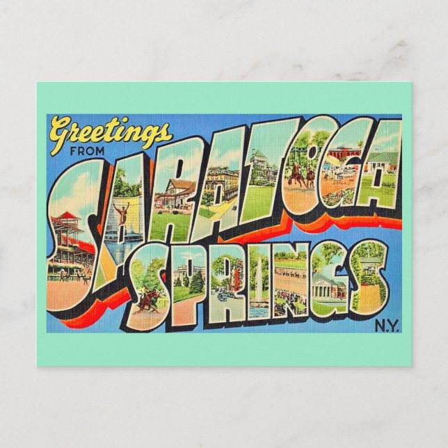 Saratoga Springs NY Retro Postkort Vykort (Framsida)