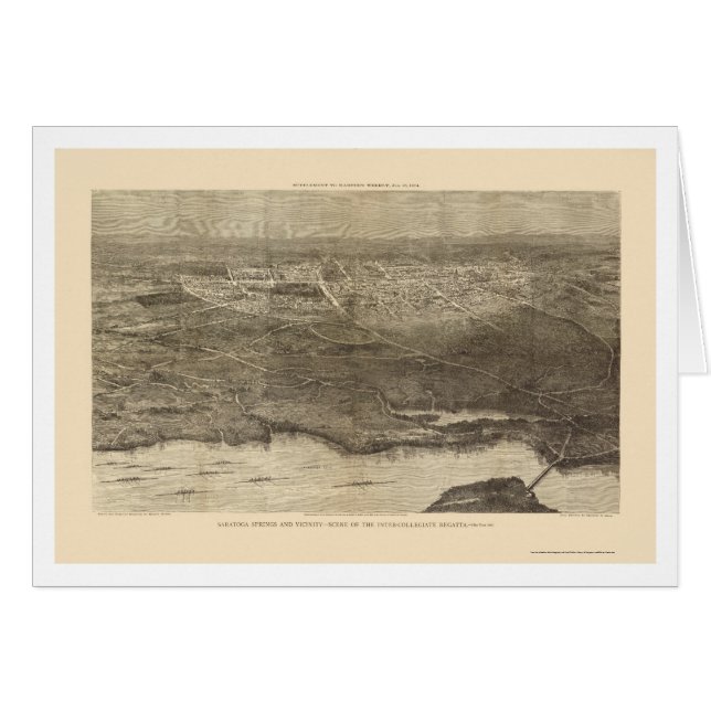 Saratoga Springs panorama- karta för NY - 1874 Hälsningskort (Framsidan Horizontal)