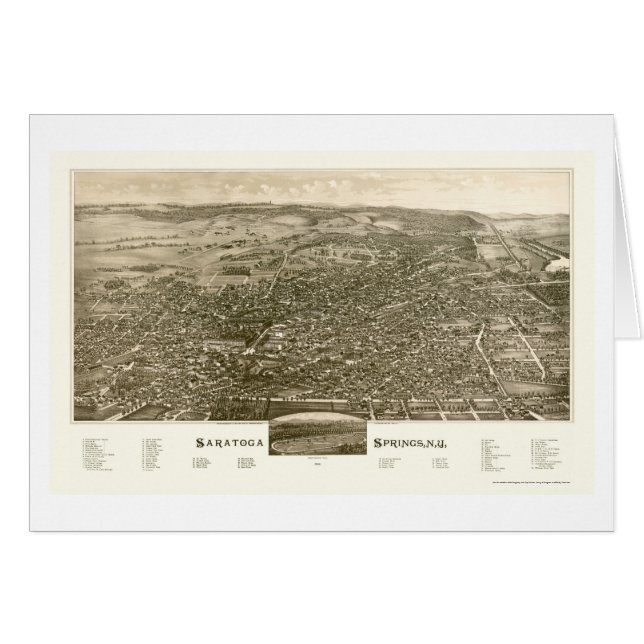 Saratoga Springs panorama- karta för NY - 1888 Hälsningskort (Framsidan Horizontal)