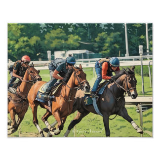 Saratoga Thoroughbreds morgonträning Fototryck