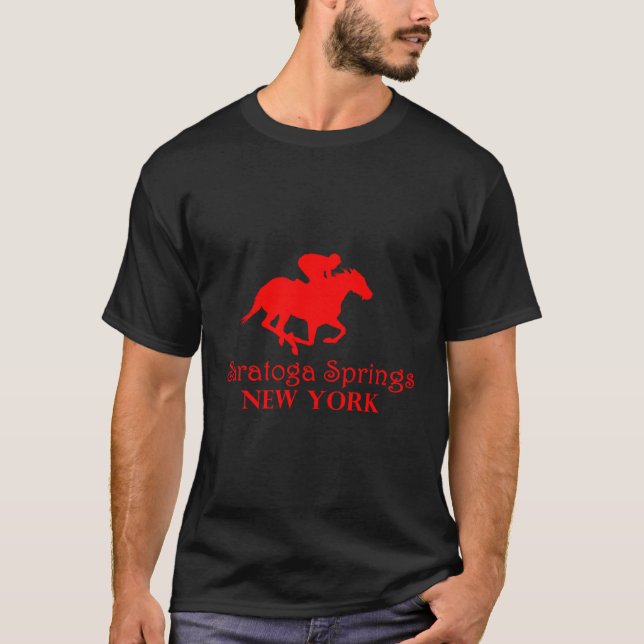 Saratoga Vår New York Horse Tävla Jockey T Shirt (Framsida)