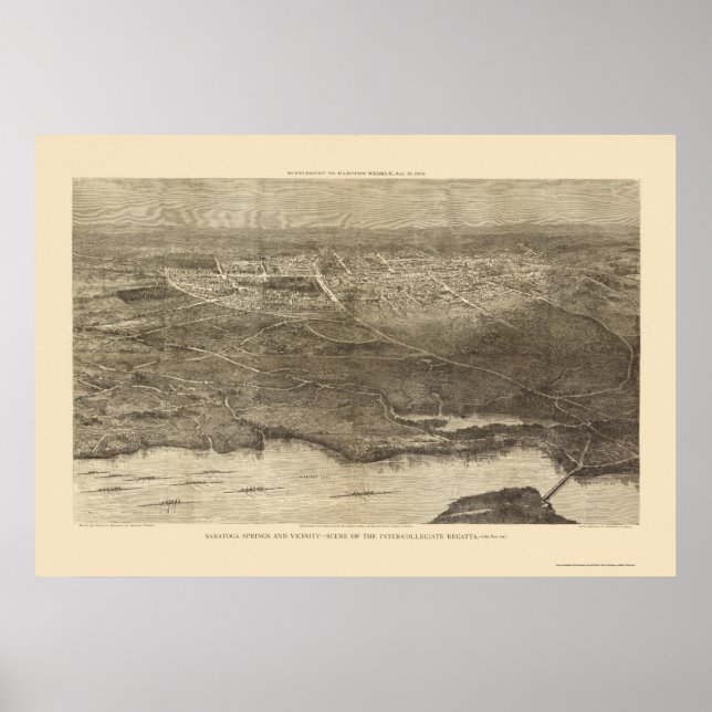 Saratoga Vår, NY Panoramic Karta - 1874 Poster (Framsidan)