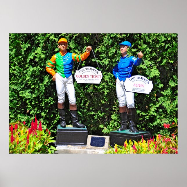Saratogas Iconic Traver's Stakes Gräsmatta Jockeys Poster (Framsidan)