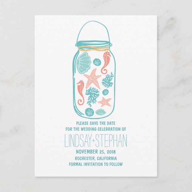 Sårbarkmånsbröllopet i burk, spara datumet meddelande vykort (Framsida)