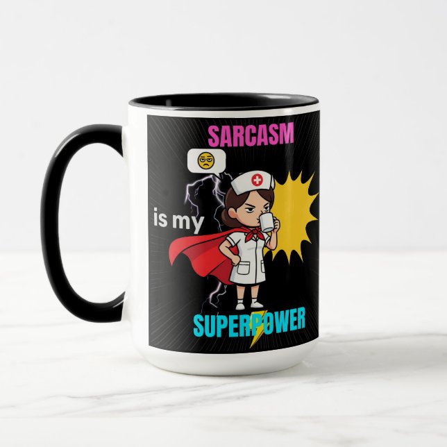 Sarcasm är min supermakts-funny sjuksköterska med  mugg (Vänster)