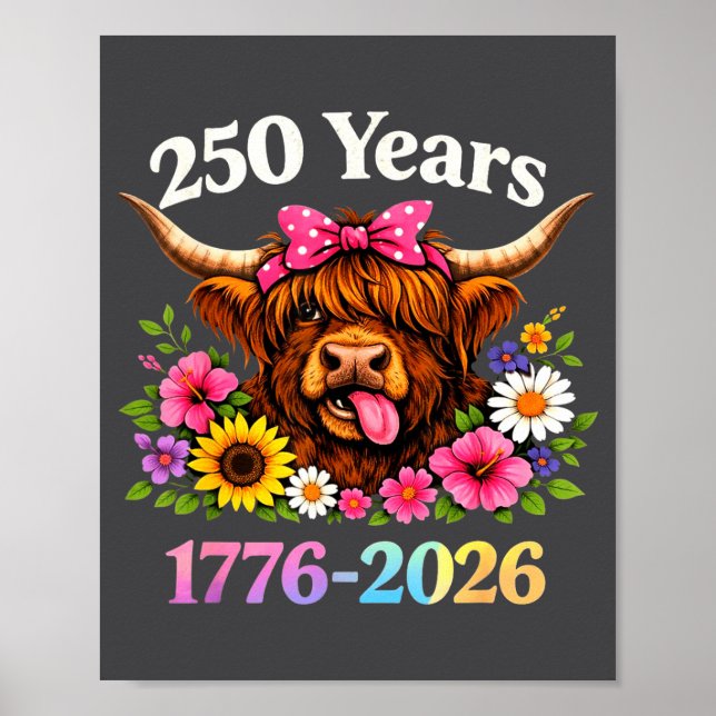 Sarcasm Highland Cow Happy New 250 Years American  Poster (Framsidan)