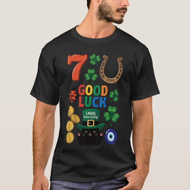 Sarcastic black cat  and Lucky charms T Shirt (Framsida)