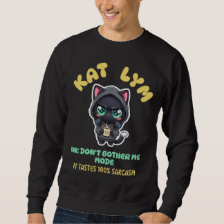 Sarcastic Gamer Cat in Hoodie holding Coffee Lång Ärmad Tröja