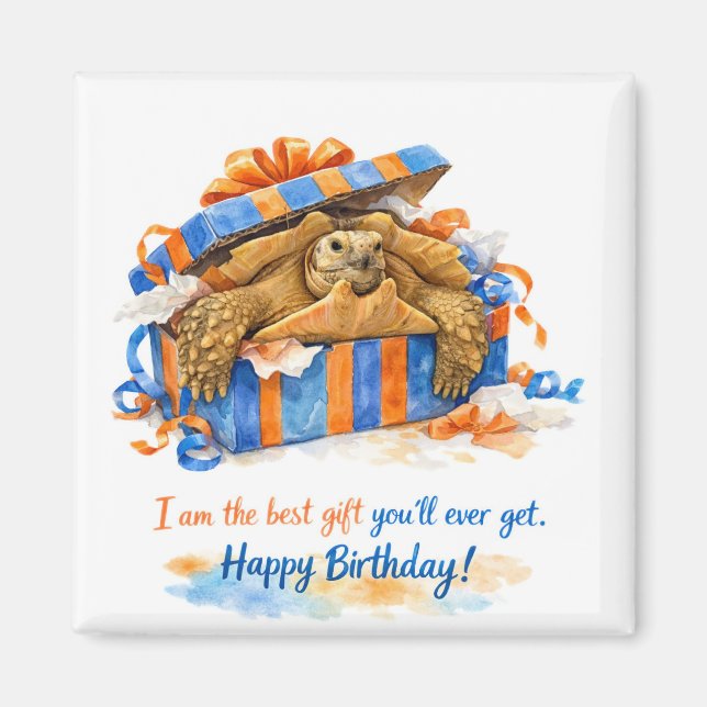 Sarcastic Happy Birthday Sulcata tortoise gift Magnet (Framsidan)