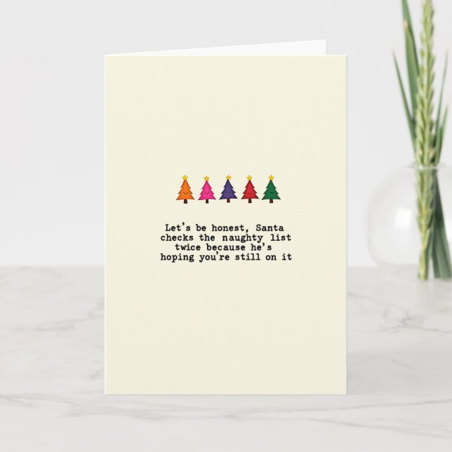 Sarcastic Santa Naughty List Funny Christmas Card Kort (Framsida)