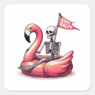 Sarcastic Skeleton on Flamingo - Vistelhet Fyrkantigt Klistermärke
