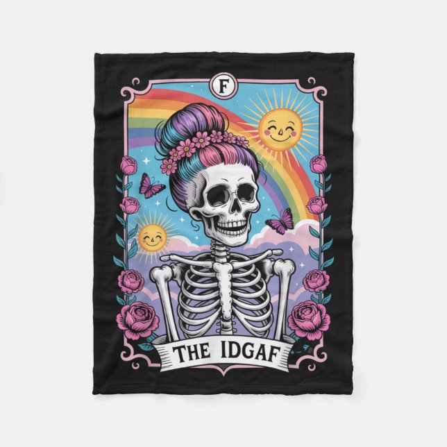 Sarcastic Skeleton The Idgaf Funny Tarot Card Goth Fleecefilt (Framsidan)