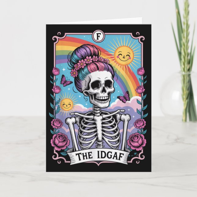 Sarcastic Skeleton The Idgaf Funny Tarot Card Goth Kort (Framsida)