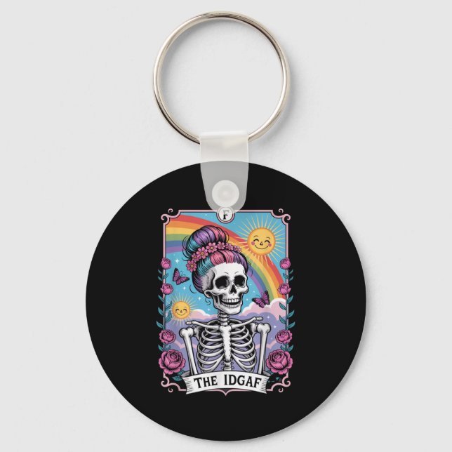 Sarcastic Skeleton The Idgaf Funny Tarot Card Goth Nyckelring (Framsida)
