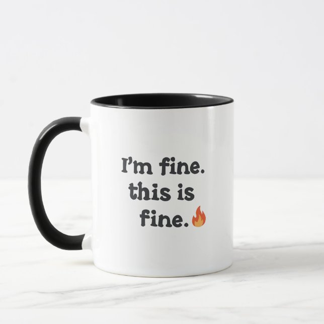 Sarcastic "This is Fine" Meme with Fire Emoji Mugg (Vänster)