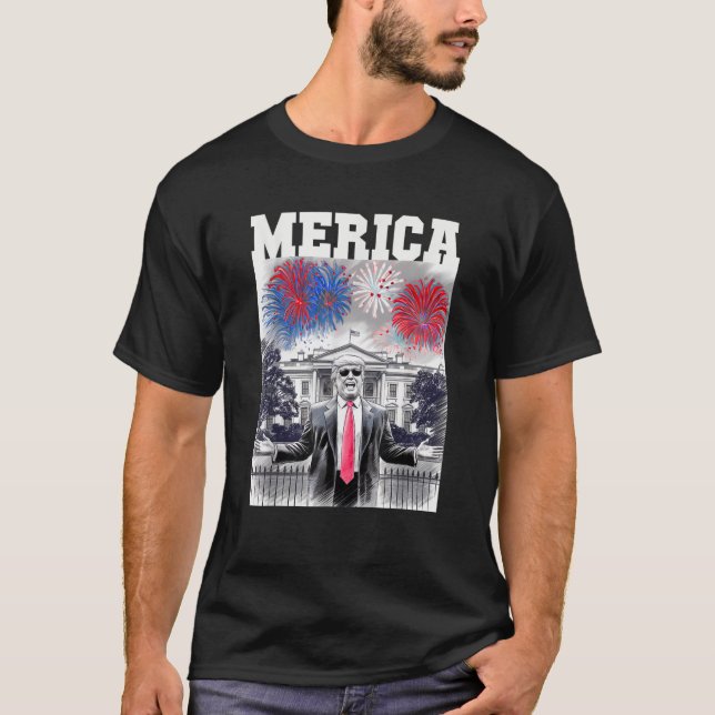 Sarcastic TRUMP 4:e juli MERICA FIREWORKS Patri T Shirt (Framsida)