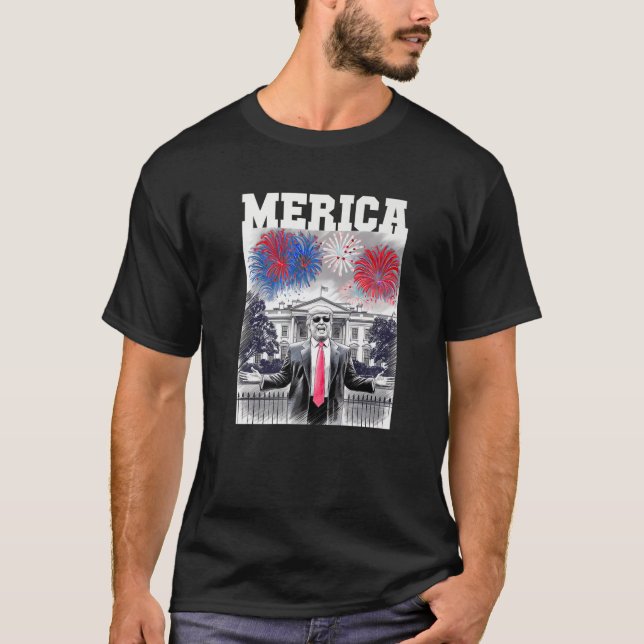 Sarcastic TRUMP 4:e juli MERICA FIREWORKS Patri T Shirt (Framsida)