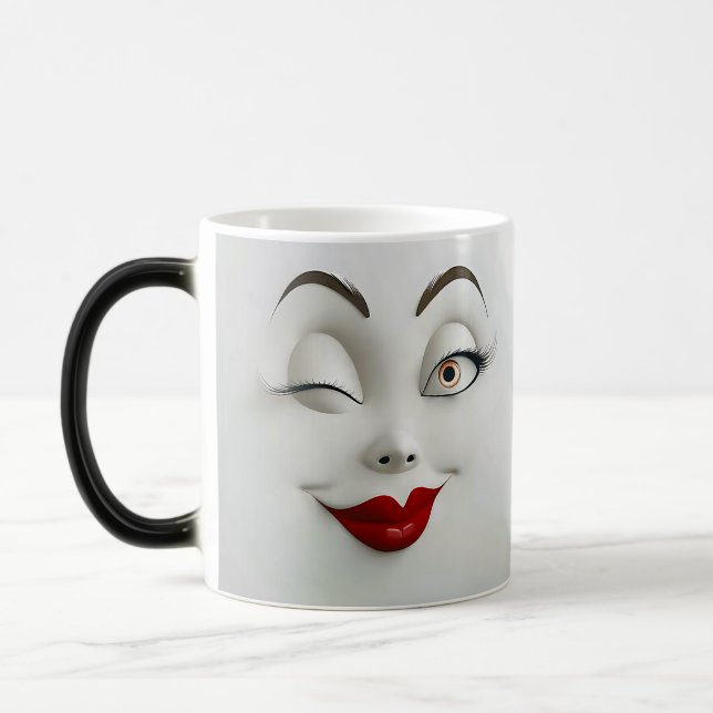 Sarcastic Women Face with Red Lips Magisk Mugg (Vänster)