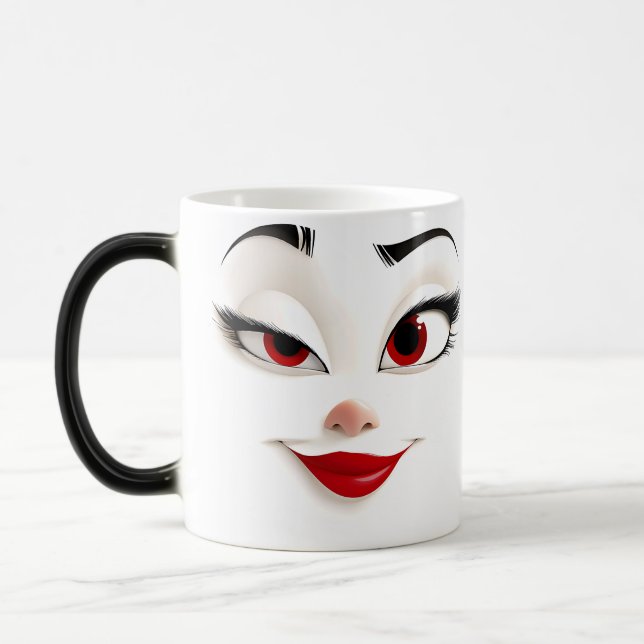 Sarcastic Women Face with Red Lips Magisk Mugg (Vänster)