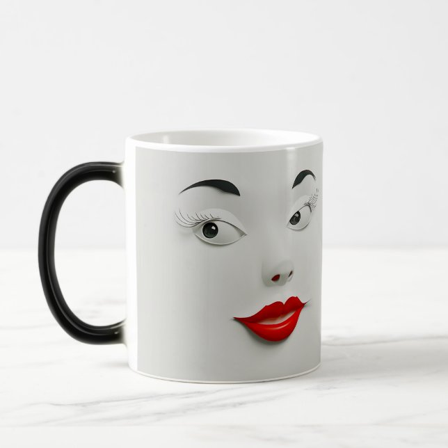 Sarcastic Women Face with Red Lips Magisk Mugg (Vänster)