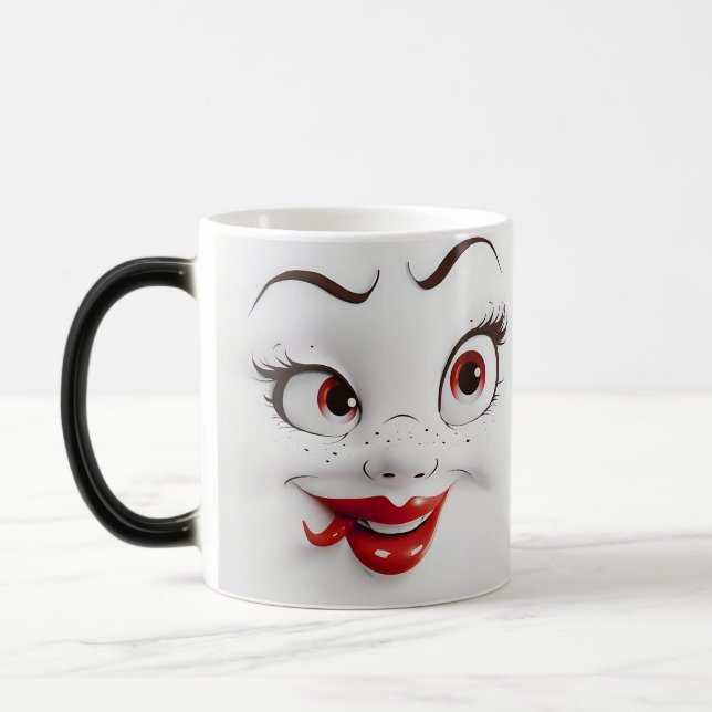 Sarcastic Women Face with Red Lips Magisk Mugg (Vänster)
