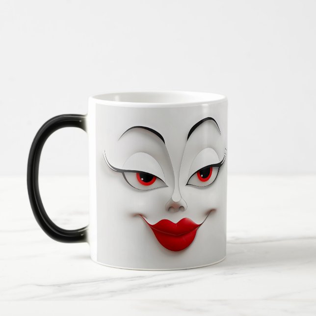 Sarcastic Women Face with Red Lips Magisk Mugg (Vänster)