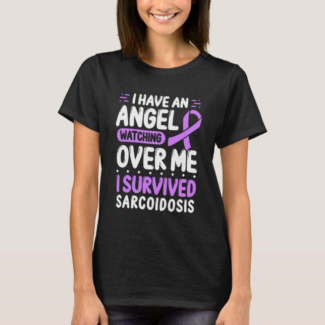 Sarcoidos Awareness Lila Ribbon I Angel T Shirt (Framsida)
