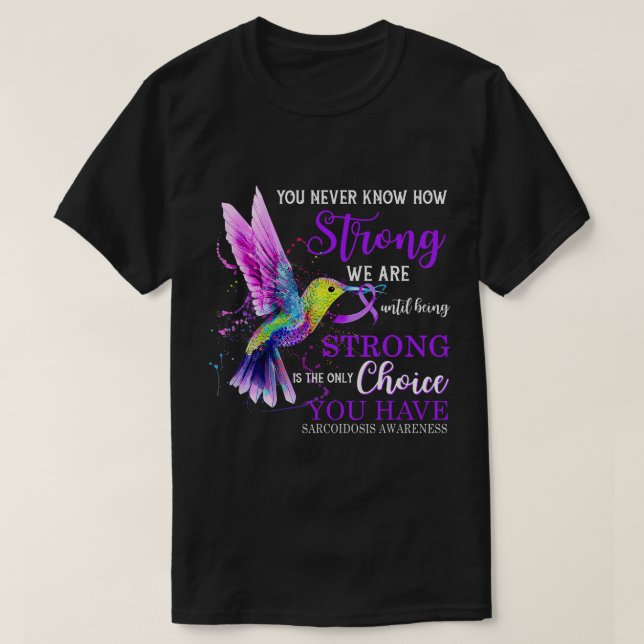 Sarcoidos Awareness Lila Strong Hummingbird T Shirt (Design framsida)
