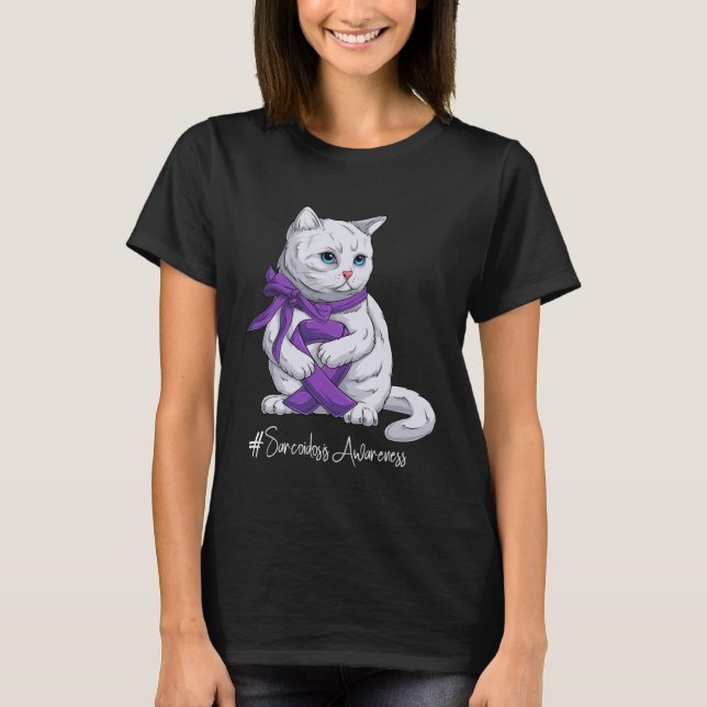 Sarcoidos Awareness Month Lila Ribbon Cat T Shirt (Framsida)