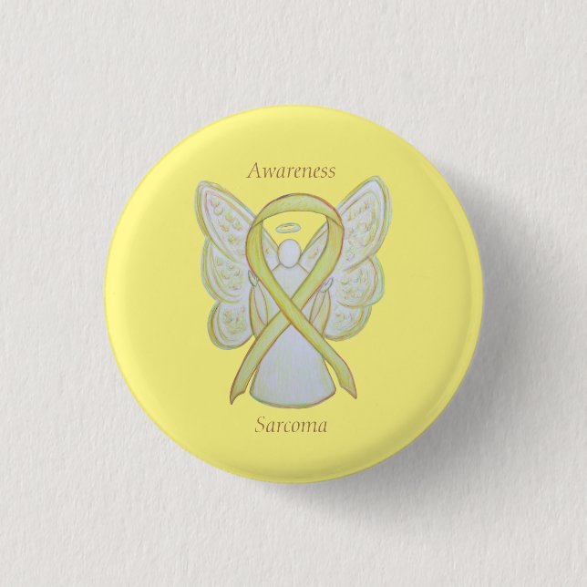 Sarcoma Gult Awareness Ribbon Angel Anpassningsbar Knapp (Framsida)
