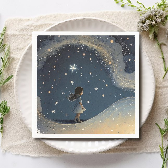 Sårdag Celestial Star Watercolor Girl Modern Pappersservett (Skapare uppladdad)