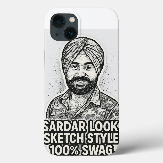 Sardar Sketch Swag iPhone 13 Case – Black & White  (Baksida)