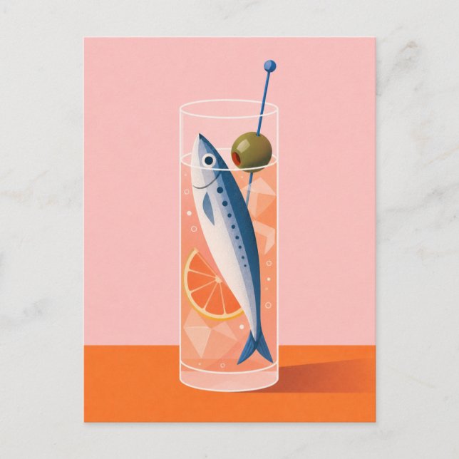 Sardin Cocktail Hälsning Dirty Martini Fisk Vykort (Framsida)