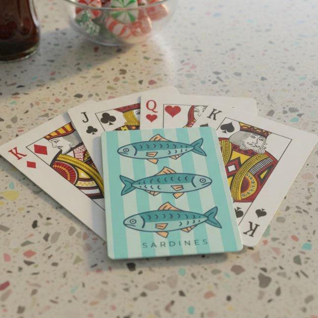 Sardine Mint och Teal-ränder Anpassade Spelkort (Embrace a touch of retro charm with these distinctive mint and teal sardine playing cards. )