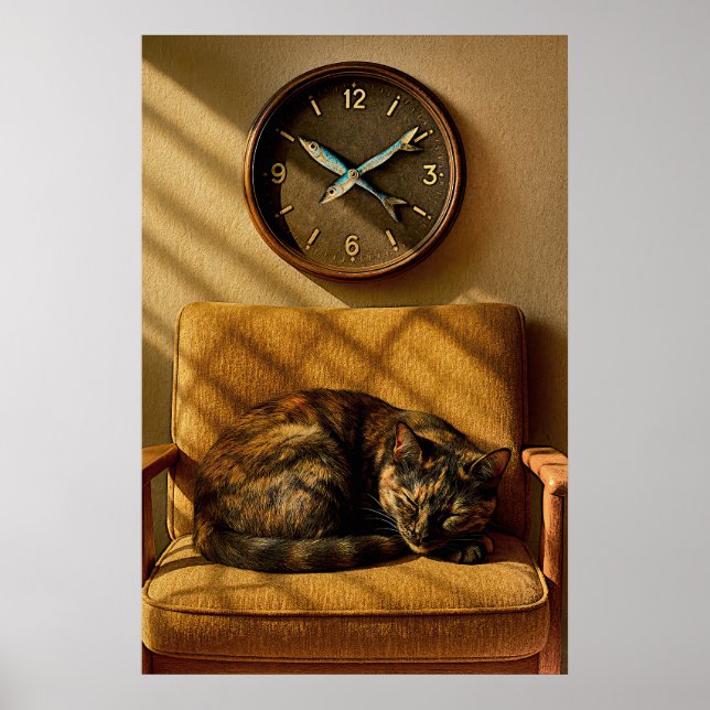 Sardine O’clock Dreamtime – Surreal Cat Art Poster (Framsidan)