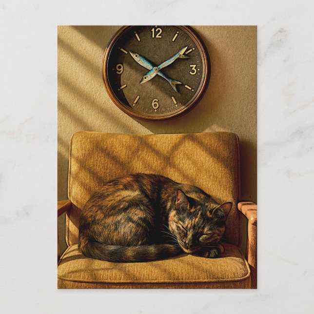 Sardine O'klocka Dreamtime - Surreal Cat Art Vykort (Framsida)