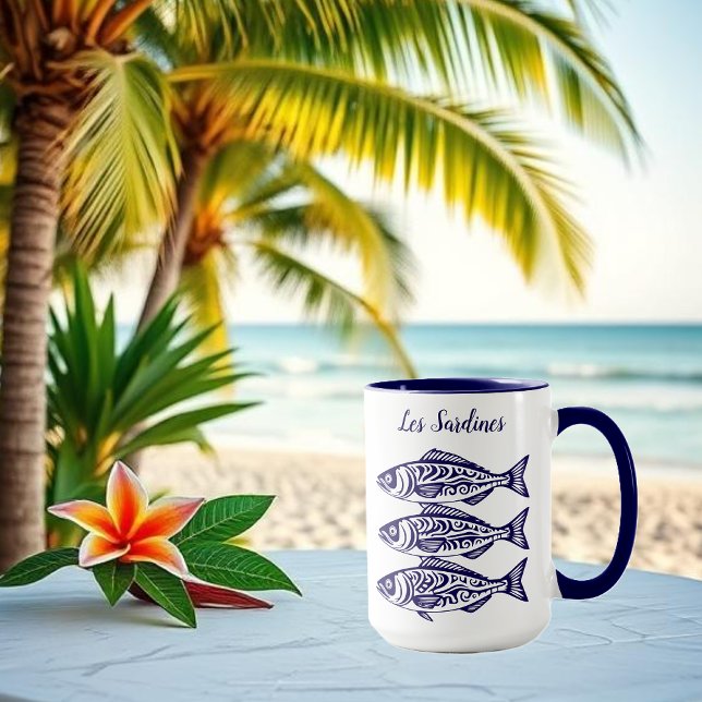 Sardiner-Blue Hawaiian Mugg (Les Sardines Hawaiian Fisherman Trend Beach Summer mugDark Blue)