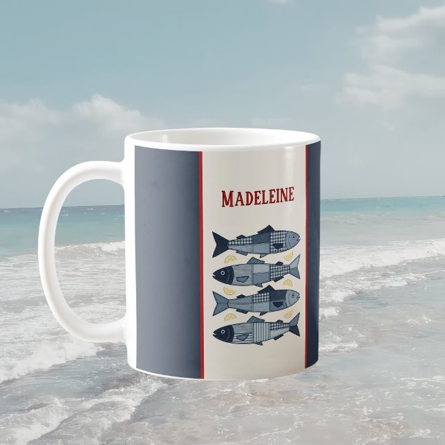 Sardiner Citroner Lapptäcke Quiltad Kust Monogram Kaffemugg (Skapare uppladdad)