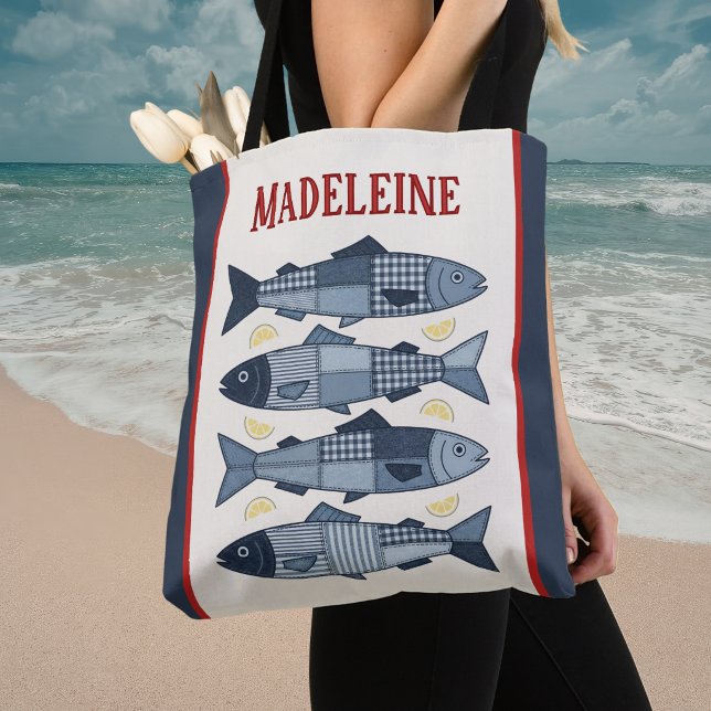 Sardiner Citroner Lapptäcke Quiltad Kust Monogram Tygkasse (Skapare uppladdad)