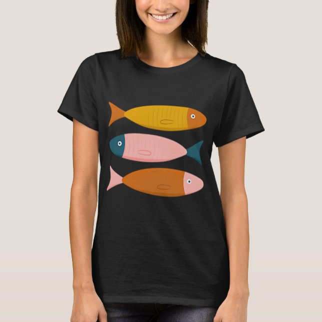 Sardiner Fiskillustration i Retro Pasteller T Shirt (Framsida)