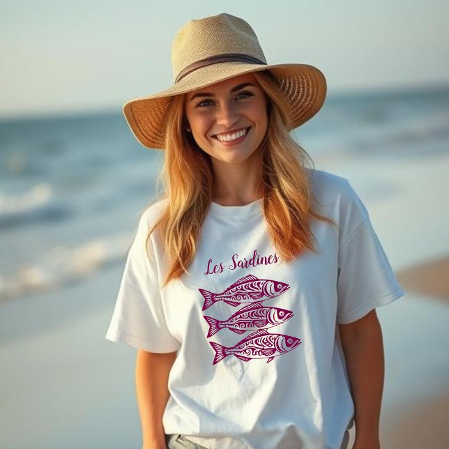 Sardiner-Hawaiian-Fisherman Core-Vin Färg T Shirt (Les Sardines-beach t shirt-Summer T shirt-Wine Color)