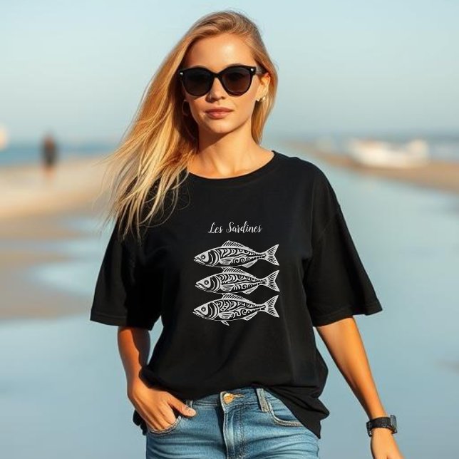 Sardiner-hawaiiska stammen-Fisherman Mode T Shirt (Les Sardines Hawaiian Tribal Pattern Trending Fisherman Style Summer Beach Coastal)