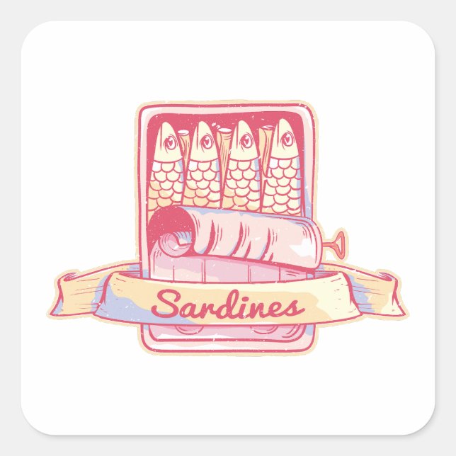 Sardiner i en tenn fyrkantigt klistermärke (Framsida)