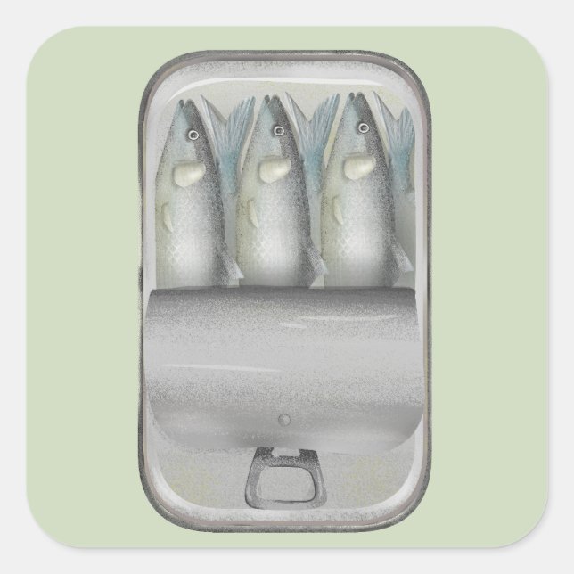 Sardiner i en tenn fyrkantigt klistermärke (Framsida)