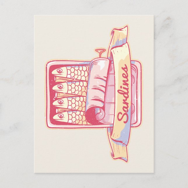 Sardiner i en tenn vykort (Framsida)