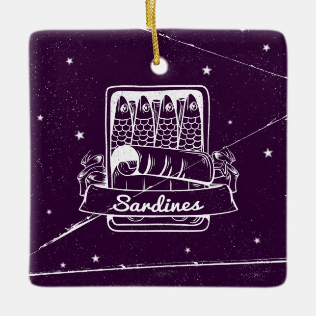 Sardiner i ett tenn Distress Julgransprydnad Keramik (Framsida)