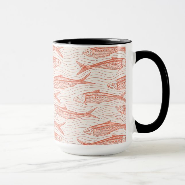 Sardiner i rörelse i korall och offwhite mugg (Höger)