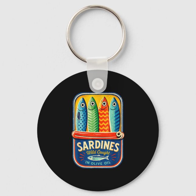 Sardiner konserverad fisk retro grafik sommar för  nyckelring (Framsida)