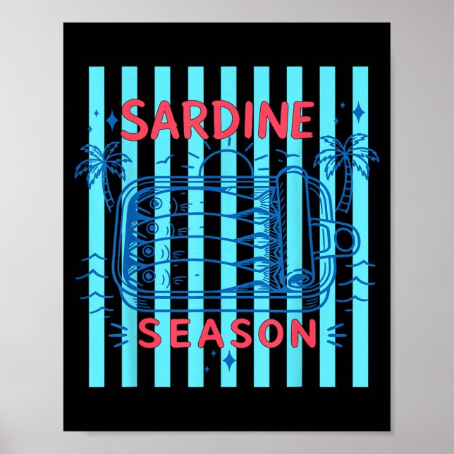 Sardiner Konserverad Fisk Retro Grafik Sommar För  Poster (Framsidan)