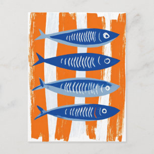Sardiner Kustkonstillustration Vykort